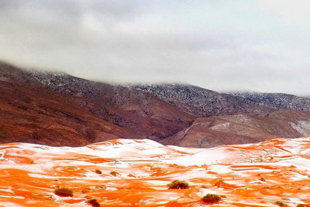 Tuyết khiến cát đỏ chuyển màu trắng - Ảnh: Geoff Robinson