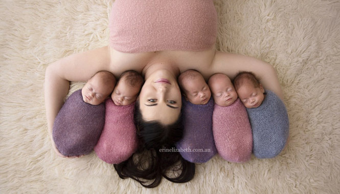 Kim Tucci và năm đứa con cùng chào đời trong tháng 1-2016
