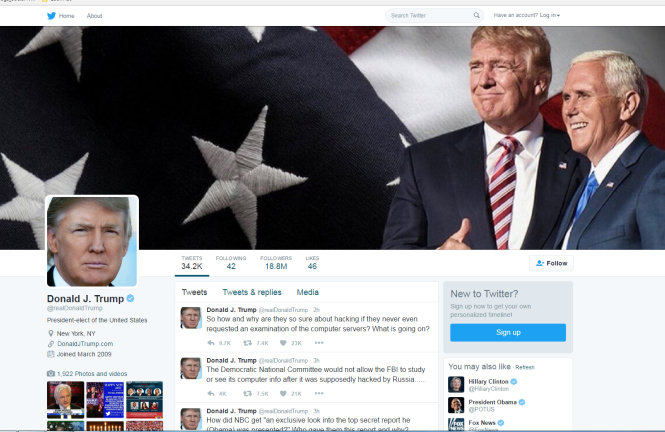 Twitter của ông Donald Trump và một số dòng tweet “chấn động” Ảnh chụp từ Twitter Donald Trump