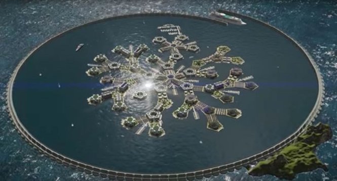 Mô hình thành phố nổi dự kiến được xây ngoài khơi Polynesia thuộc Pháp - Ảnh: Mirror/Youtube