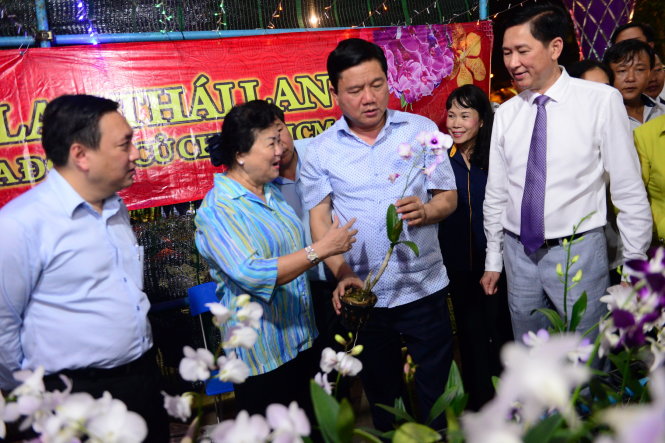 Bí thư Thành ủy TP.HCM Đinh La Thăng tham quan chợ hoa xuân Bình Điền tối 23-01 - Ảnh: QUANG ĐỊNH
