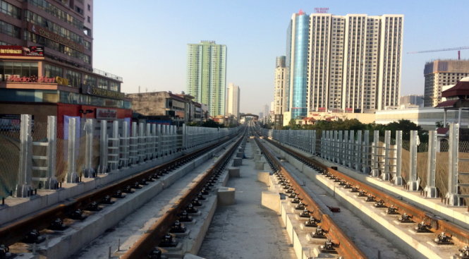 phần chính tuyến Dự án đường sắt Cát Linh – Hà Đông đã hoàn thành việc lắp đặt đường ray (ảnh PMU Đường sắt)