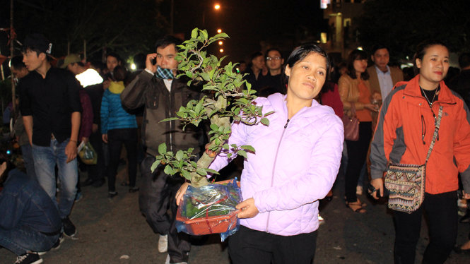 Một người phụ nữ mua cây sung mong cả năm được sung túc - Ảnh: HÀ THANH