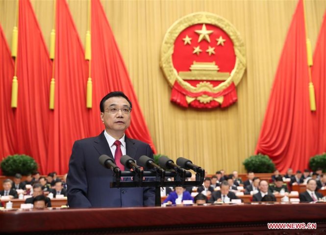 Ông Lý Khắc Cường phát biểu ngày 5-3 - Ảnh: THX