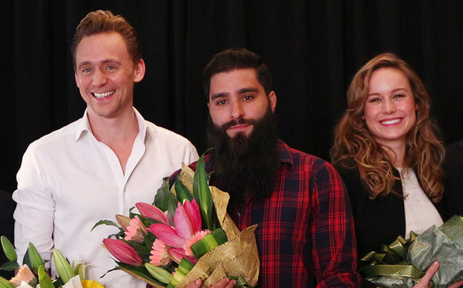 Tom Hiddleston, đạo diễn Jordan Vogt-Roberts và Brie Larson đang ở Quảng Bình - Ảnh: NGUYỄN KHÁNH