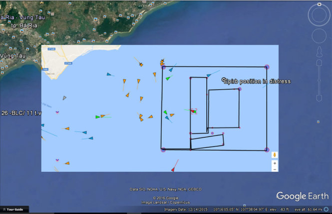 Khu vực tìm kiếm 9 thuyền viên mất tích của tàu Hải Thành 26 trong ngày 28-3 - Ảnh: Vietnam MRCC