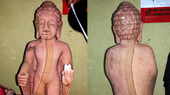Tượng Phật được người dân phát lộ ở Huế hôm 31-3 có khả năng là đồ giã cổ -
 Ảnh: Minh Tuệ