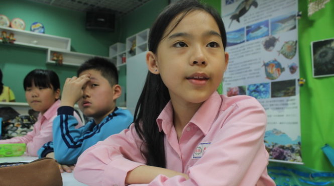 Một học sinh học tiếng Việt tại Trường tiểu học Tích Tuệ, TP Tân Đài Bắc, Đài Loan - Ảnh: Hà Bình