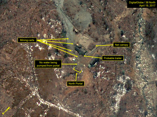 Hình ảnh vệ tinh mới nhất chụp bãi thử hạt nhân Punggye-ri của Triều Tiên của tổ chức 38 North - Ảnh: 38north