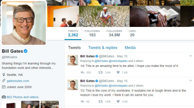 Người sáng lập hãng Microsoft Bill Gates viết ở đoạn tweet số 14: 