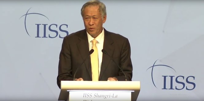 Bộ trưởng Quốc phòng Singapore Ng Eng Hen phát biểu tại phiên toàn thể cuối cùng của Đối thoại Shangri-La 20167 ngày 4-6 - Ảnh chụp màn hình