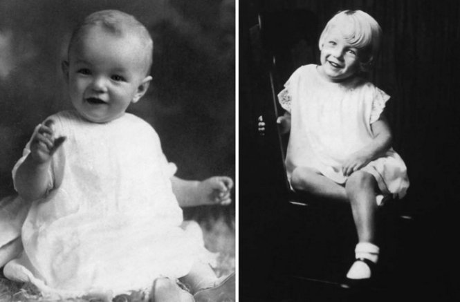 Marilyn Monroe lúc 10 tháng tuổi (ảnh trái) và 5 tuổi (ảnh phải, chụp năm 1931) - Ảnh: Hulton Archive/Getty Images