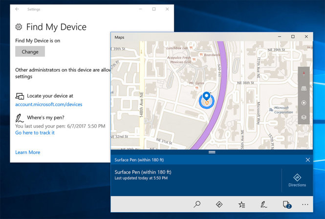 Tính năng cho phép người dùng biết được vị trí cuối cùng họ đã sử dụng bút cảm ứng stylus trên thiết bị của mình - Ảnh: Microsoft