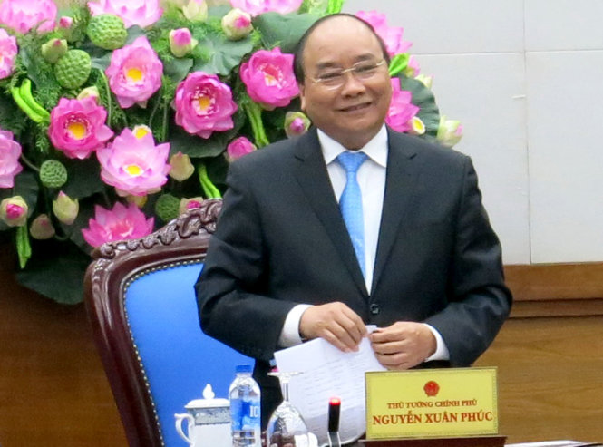 Thủ tướng Nguyễn Xuân Phúc phát biểu tại cuộc gặp - Ảnh: LÊ THANH