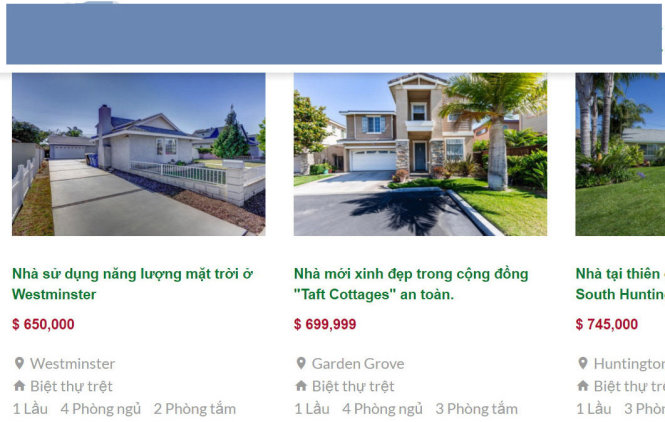 Nhiều người Việt đã chuyển tiền thành công ra nước ngoài để mua nhà. Trong ảnh: một trang mạng rao bán bất động sản ở Mỹ cho người Việt