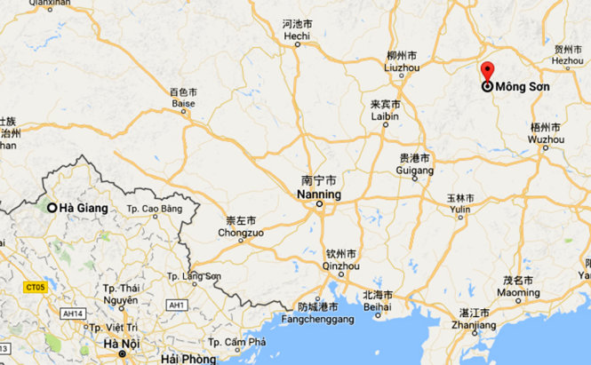 Bản đồ huyện Mông Sơn, TP Ngô Châu, thuộc Khu tự trị dân tộc Choang Quảng Tây, Trung Quốc