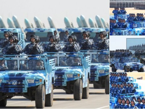 Các nữ binh sĩ Trung Quốc cũng có mặt trong đội hình khoe sức mạnh - Ảnh: TWITTER