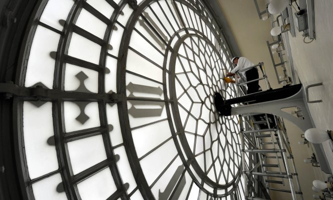 Đồng hồ Big Ben trong một lần được tu sửa - Ảnh: AFP