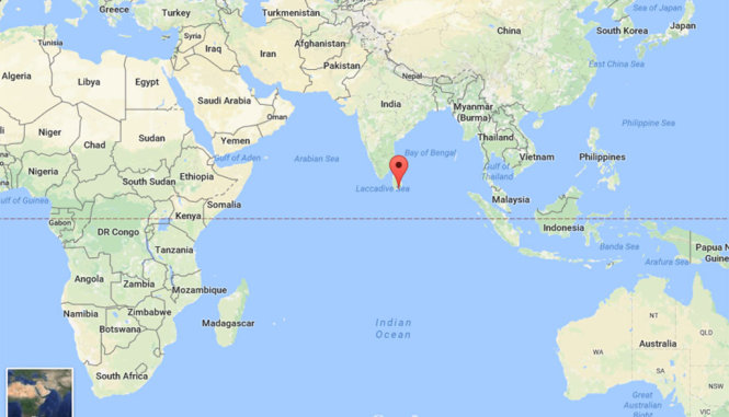 Vị trí cắm cờ đỏ là Cảng Hambantota, nơi Trung Quốc sẽ khai thác trong vòng 99 năm - Ảnh: Google Map