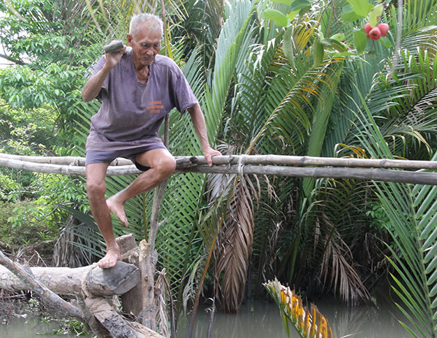 Ông Nguyễn Văn Sự đã 88 tuổi nhưng phải đi làm thuê, làm mướn kiếm sống và dành dụm để theo đuổi vụ kiện - Ảnh: V.Tr.