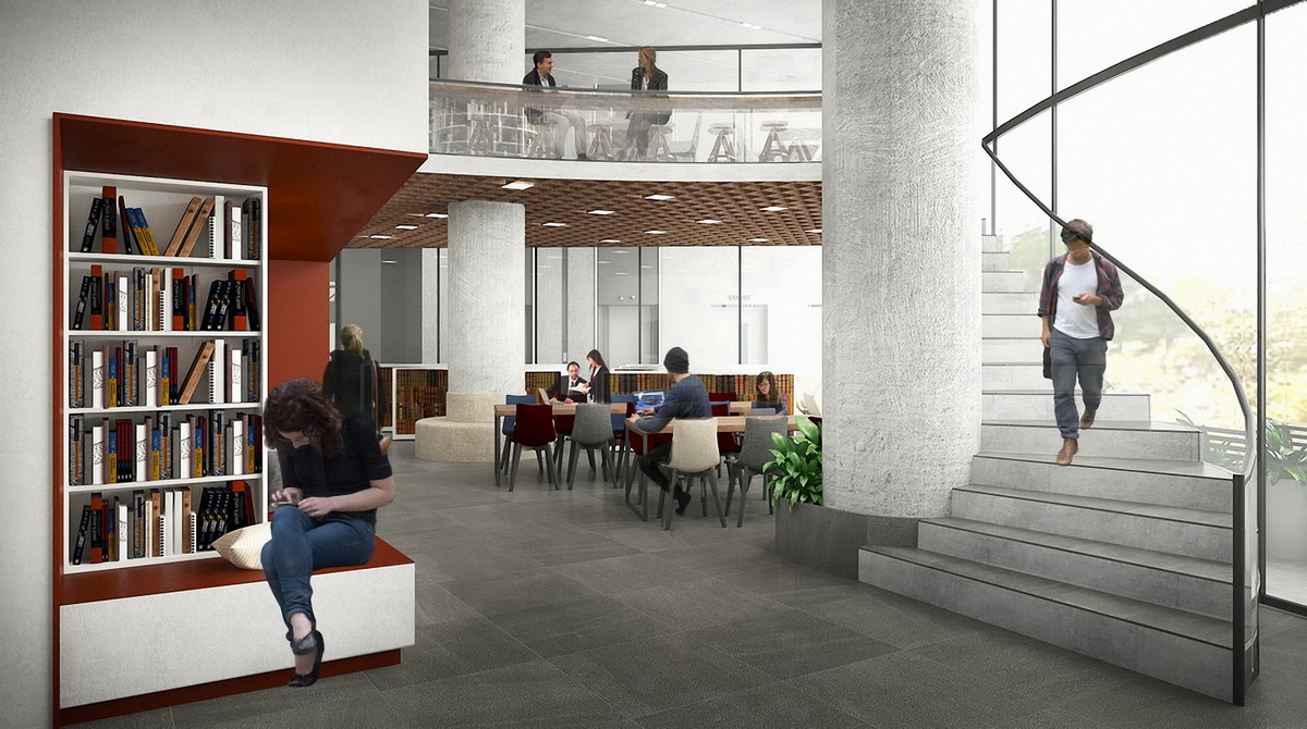 Mô hình café sách trong thư viện tạo không gian thoải mái để sinh viên ĐH HIU thảo luận về các cuốn sách