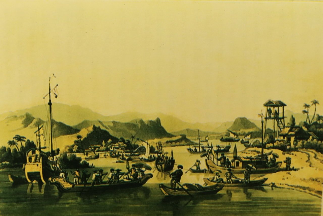 Một bức vẽ về tàu nước ngoài và người bản xứ ở Hội An xưa - Ảnh tư liệu