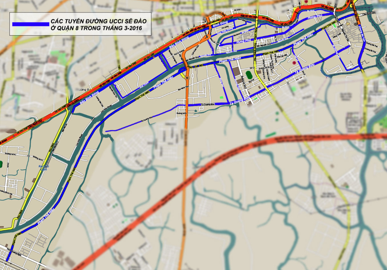 Các đường UCCI sẽ đào ở quận 8 trong tháng 3-2016 - Đồ họa: T.Thiên