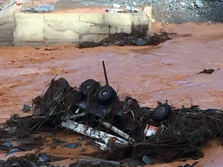 Quang cảnh tan hoang sau sự cố bục đường ống dẫn nước đường hầm tại thủy điện Sông Bung 2 - Ảnh: Tấn Vũ