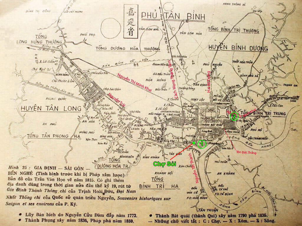 Các vị trí có thể là khu vực Chợ Bến Thành cũ trên bản đồ Sài Gòn của Trần Văn Học - Đồ họa: T.Thiên