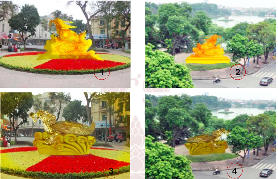 Những vị trí dự kiến đặt tượng rùa vàng  tại hồ Hoàn Kiếm, Hà Nội