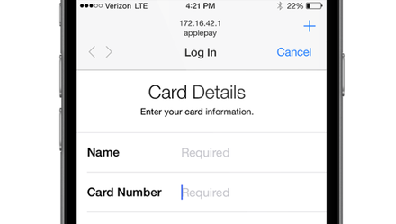 Trang điền thông tin thẻ tín dụng giả mạo Apple Pay, có tiêu đề 