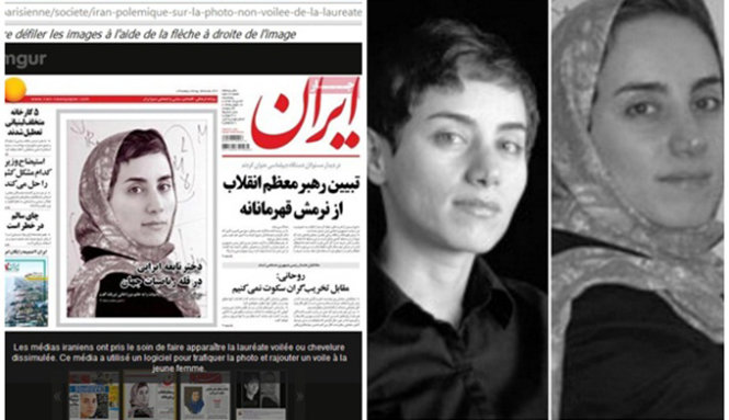 Chân dung được thêm khăn choàng của Maryam trên báo Iran và hai chân dung Maryam trên tài khoản được cho là của Tổng thống Rouhani - Ảnh: Chụp lại màn hình