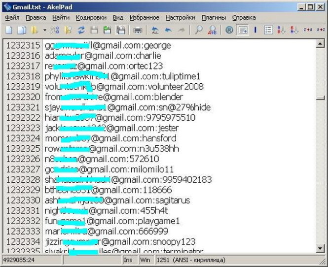 Danh sách tài khoản email bị công khai lên mạng - Ảnh: Business Insider