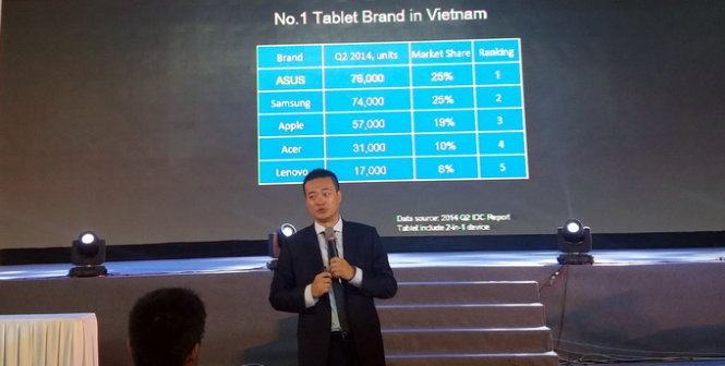Ông Jeff Lo, Tổng giám đốc Asus Việt Nam công bố số liệu thị trường máy tính bảng tại Việt Nam - Ảnh: T.Trực