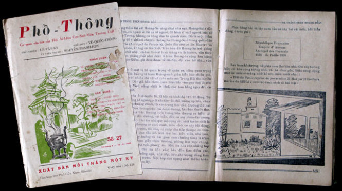 Trang bìa tạp chí Phổ Thông số 27, tháng 5-1954 và Hai trang trong bút ký Hoàng Sa năm 1954 - Ảnh: Lại Nguyên Ân sao chụp