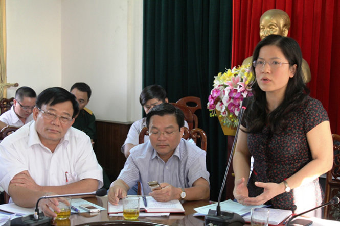 Bà Nguyễn Thị Kim Chi - Giám đốc Sở GD-ĐT Nghệ An phát biểu tại buổi họp báo - Ảnh: Cảnh Phúc
