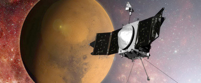 Hình vẽ minh họa tàu vũ trụ MAVEN hoạt động trên quỹ đạo sao Hỏa - Ảnh: Science
