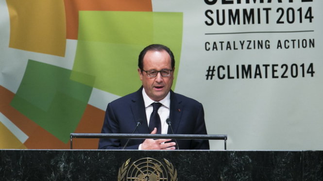 Tổng thống Pháp Francois Hollande cam kết hỗ trợ 1 tỷ euro cho Quỹ Khí hậu xanh - Ảnh: Reuters 
