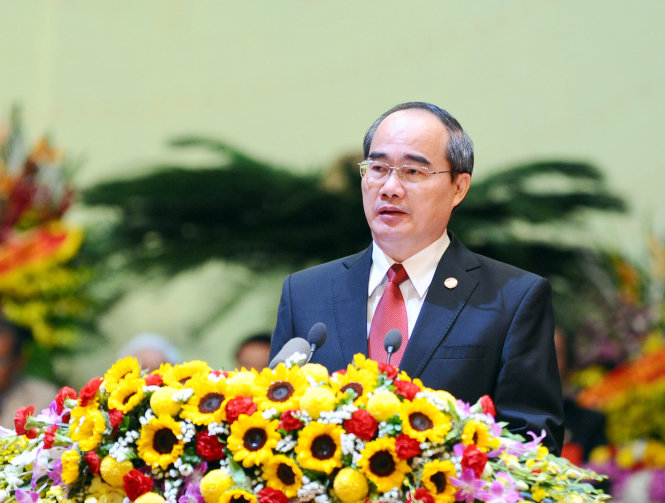 Chủ tịch Ủy ban trung ương MTTQ VN Nguyễn Thiện Nhân phát biểu khai mạc đại hội - Ảnh: Hoàng Long 