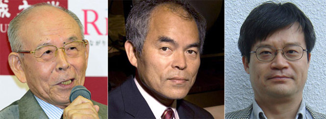 Khoa học gia Isamu Akasaki, Khoa học gia Shuji Nakamura và Khoa học gia Hiroshi Amano - Ảnh: Reuters