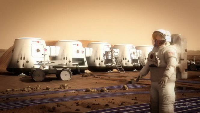 Ảnh mô phỏng căn cứ trên sao Hỏa của Mars One. Ảnh: Mars One