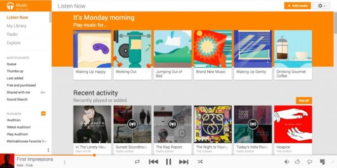 Giao diện phần Listen Now mới trong dịch vụ Google Play Music - Ảnh: TheNextWeb