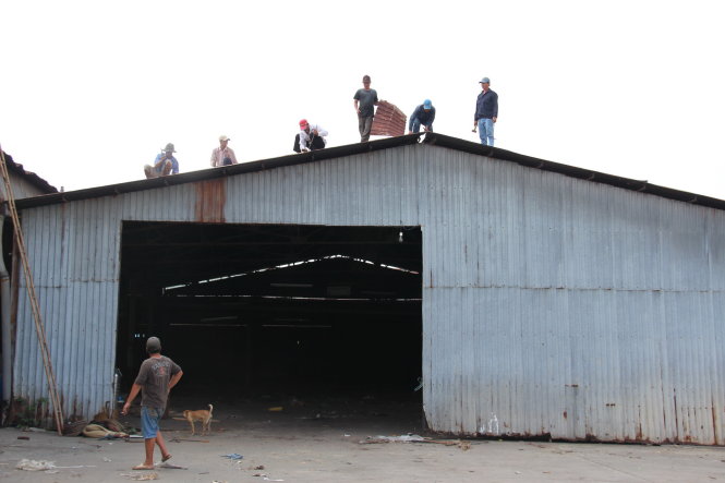 Ngay sau buổi làm việc sáng 11-11, Công ty Đại Thành đã cho công nhân tháo dỡ nhà xưởng để bàn giao mặt bằng - Ảnh: Bá Sơn