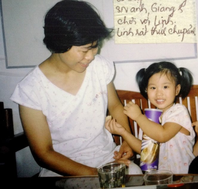 Chị Đào Hải Ninh và bé Phương Minh lúc 3 tuổi - Ảnh tư liệu gia đình