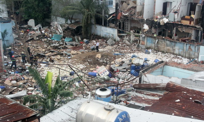 Toàn cảnh khu vực vụ nổ tại phường Thới An, Q.12 chụp sáng 18-10 - Ảnh: Quang Khải