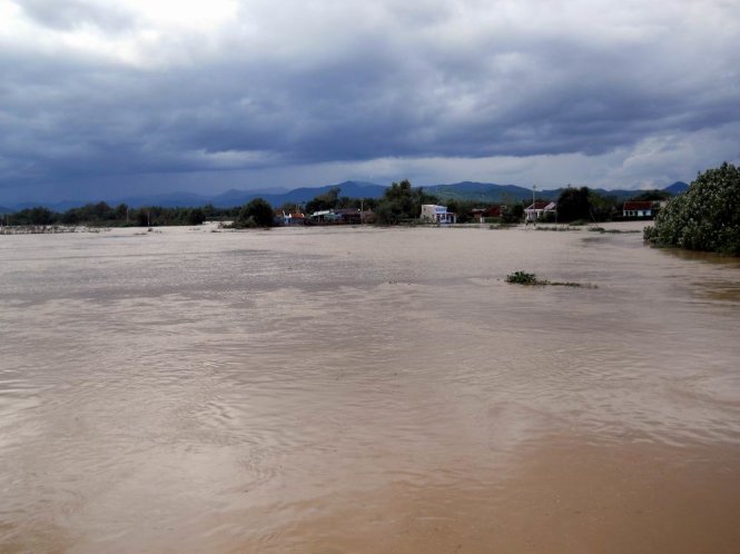 Nhiều khu dân cư ở phường Nhơn Bình, phường Nhơn Phú bị nước lũ uy hiếp - Ảnh: N.TRẦN