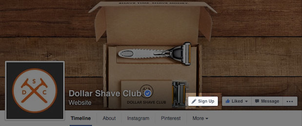 Minh họa về nút mời tạo tài khoản thành viên câu lạc bộ Dollar Shave trên trang fan page của họ - Ảnh: Facebook