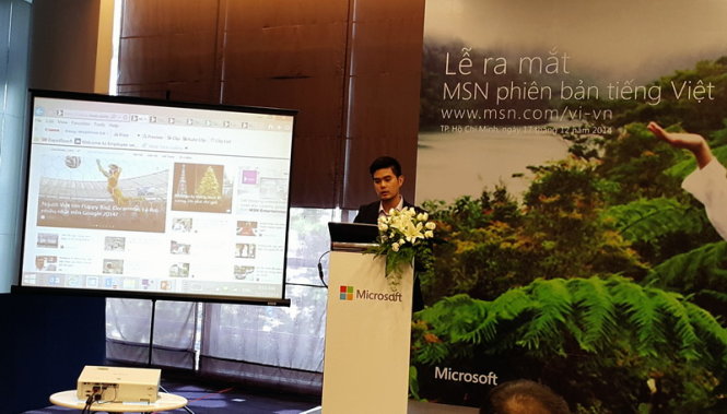 Chuyên gia phụ trách MSN từ Microsoft, ông Keith Lin giới thiệu về các tính năng cá nhân hóa trên cổng thông tin MSN VN - Ảnh: T.Trực