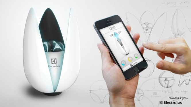 Lotus có thể đồng bộ hóa với smartphone giúp lựa chọn và tùy chỉnh các chế độ, linh động và đa năng - Ảnh: Electrolux Design Lab 2014