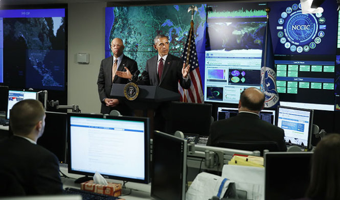Ông Obama phát biểu tại Trung tâm An ninh mạng quốc gia và viễn thông ở Arlington, Virginia - Ảnh: Reuters